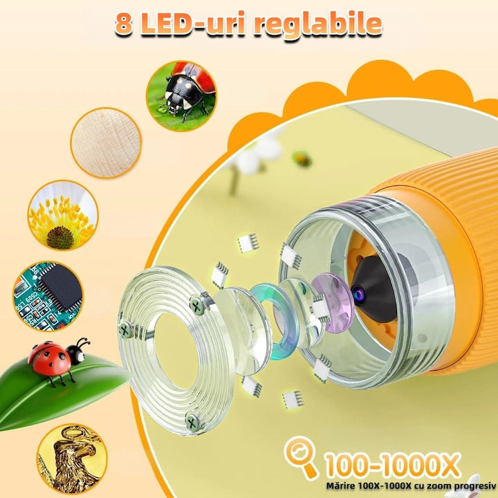 Microscop portabil pentru copii, iluminare LED